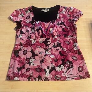 Vintage Womens Requirements Babydoll Shirt Top Pink Floral Large Pansy